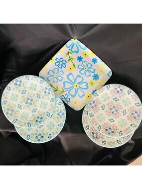 Melamine Plates Lot 5 Floral Plates & Platter Inspired 60s and 70s Patterns